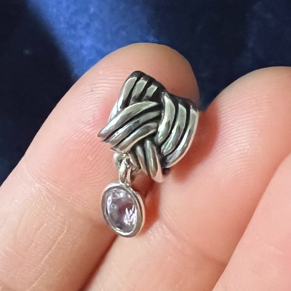 Retired Pandora Tied Together Sterling Silver Dangle Charm With Pink Amethyst - Picture 8 of 11